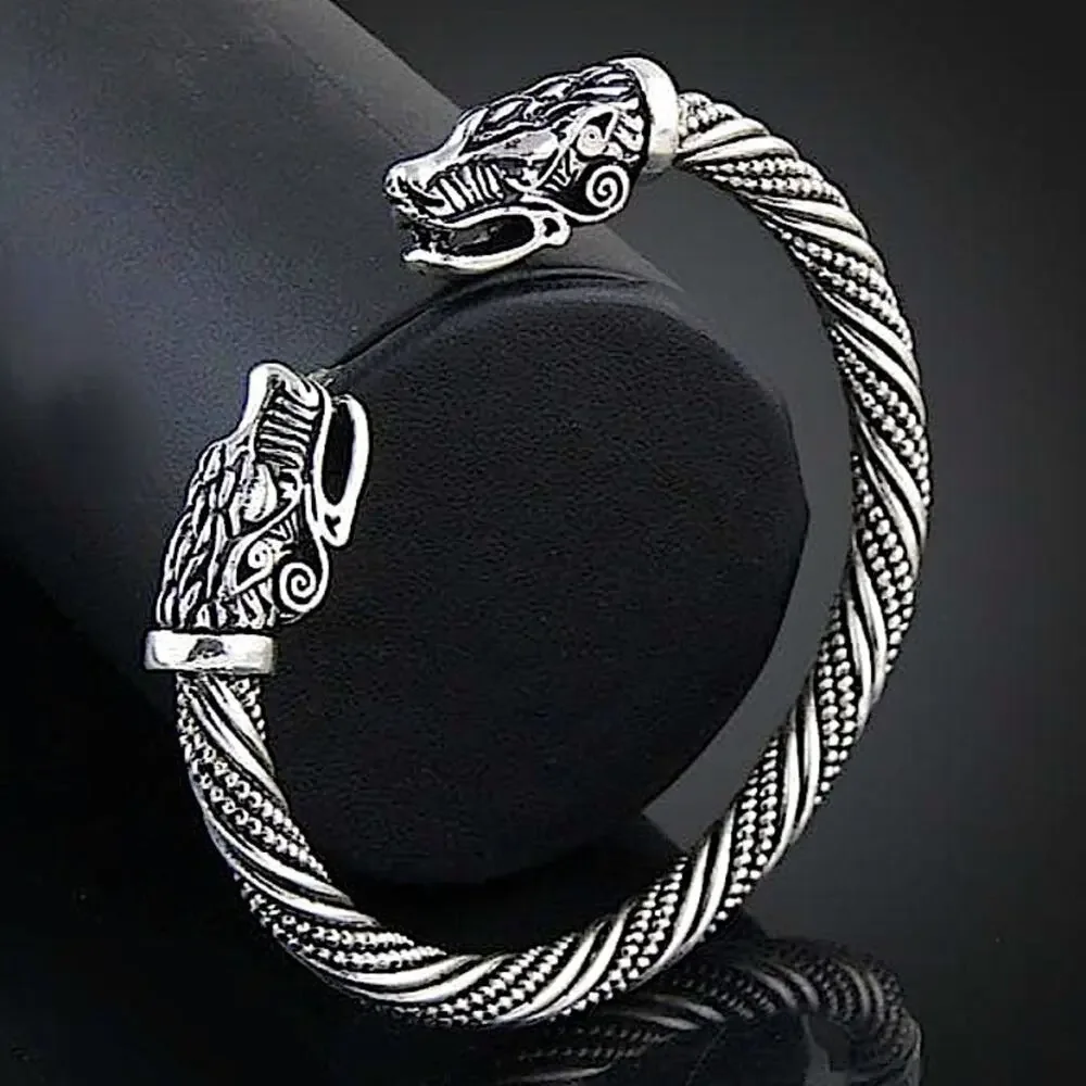 SILVER DRAGON VIKING BANGLE BRACELET